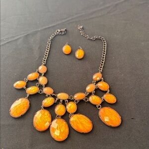 Vibrant Orange Necklace and Earring Set